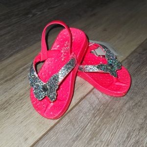 Capelli baby girl's hot pink & silver/butterfly jelly thong sandals Size 4-5